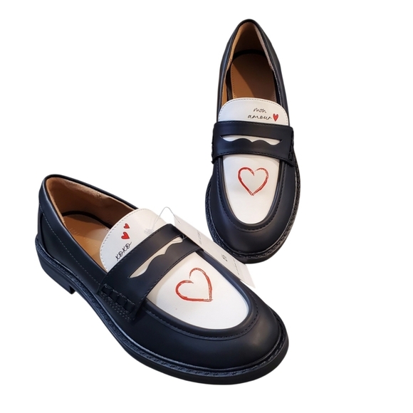 Free Assembly Loafers Womens 6.5 Black White Heart-Embellished Two-Tone Penny - Picture 2 of 11